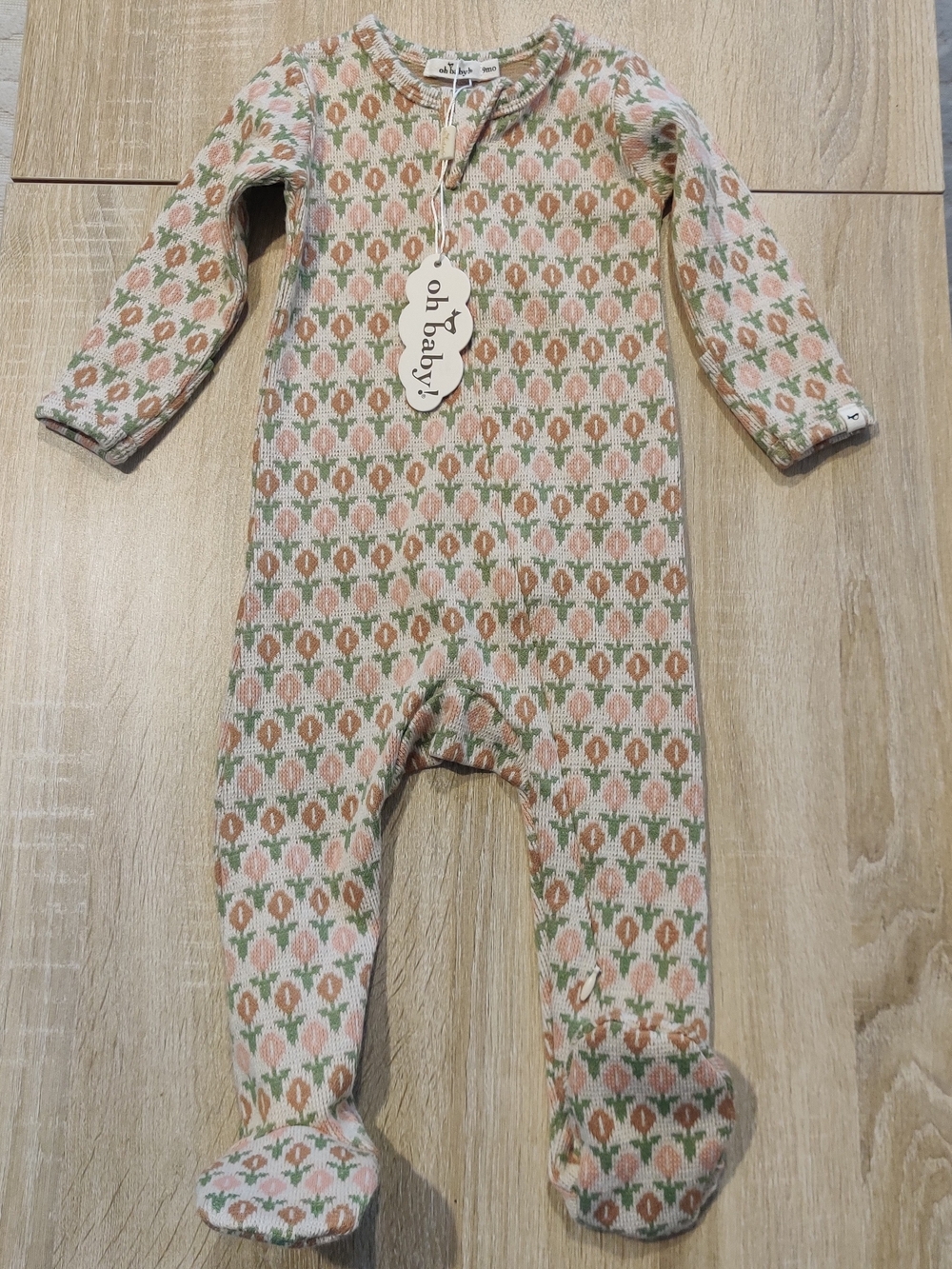 NWT Knit Floral Pattern Footed One-Piece in Pink & Green Size 9mo